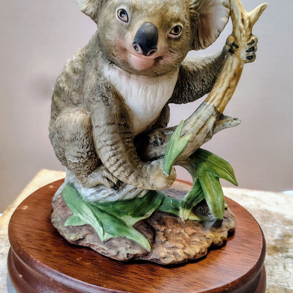 Musical Koala Figurine on Wooden Base